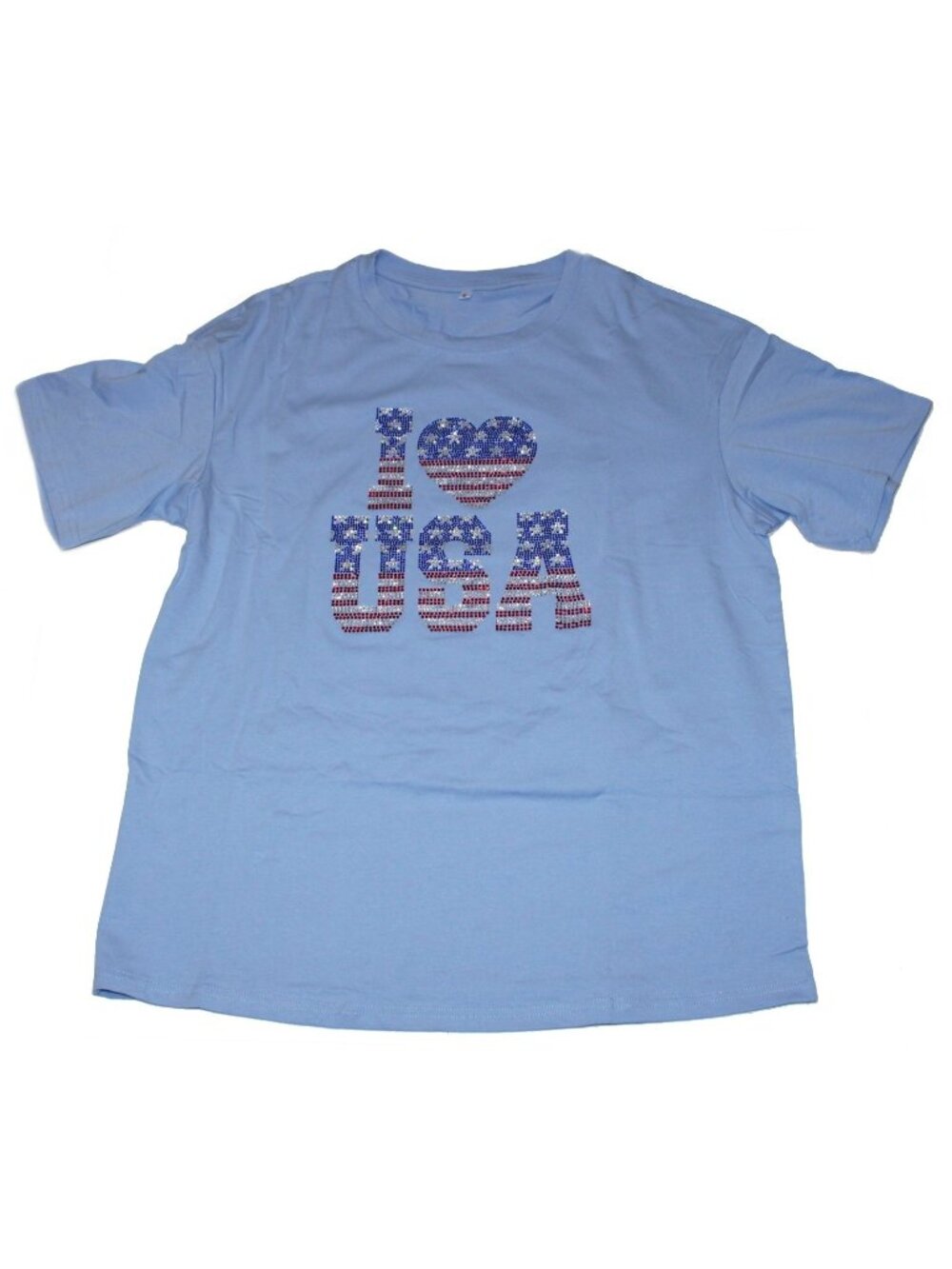 Women's 4th July Patriotic Sequin I Heart "Love" USA Shirt Tee Blue Large